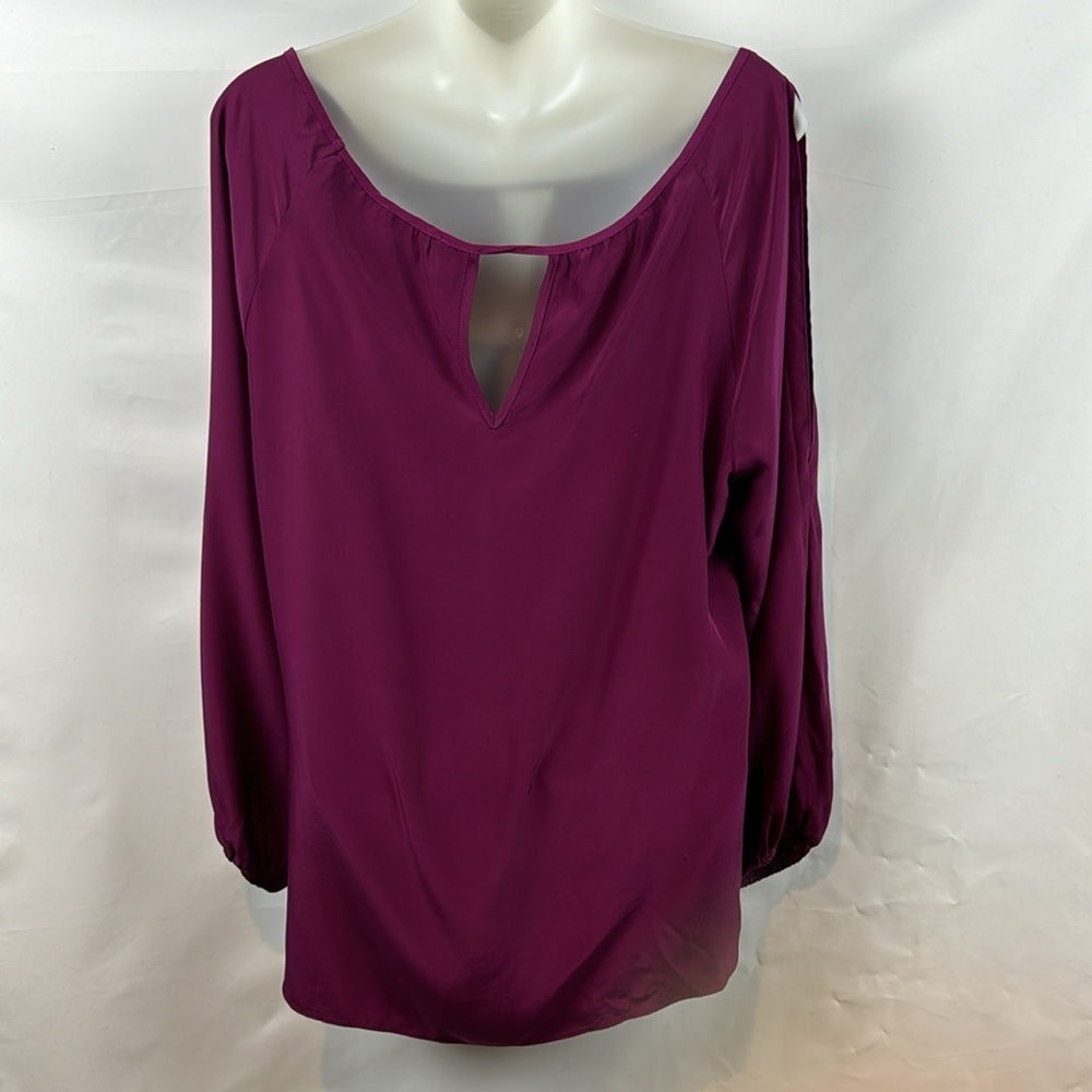 DREW 100% Silk Long Sleeve Fuchsia Cut Out Casual Blouse Long Sleeve Top Size M - Picture 7 of 9